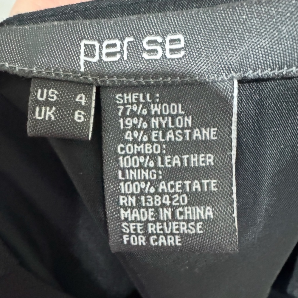 Per Se by Carlisle Black Leather Panel & Wool Flare Skirt Size 4 - Picture 4 of 10